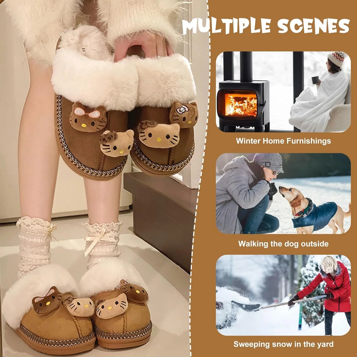 Hello Kitty Fuzzy Slippers for Women Girls,Cute Fluffy House Shoes Warm Christmas Birthday Gift for Daughter Wife Girlfriend Bestie