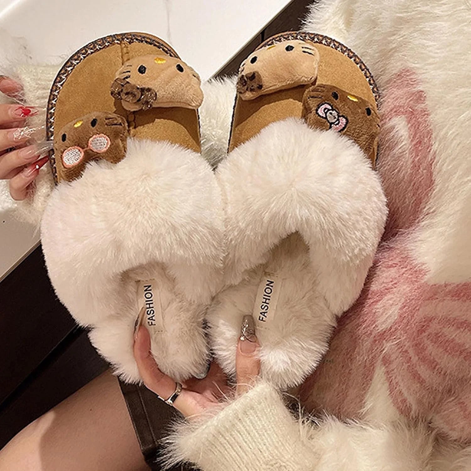 Hello Kitty Fuzzy Slippers for Women Girls,Cute Fluffy House Shoes Warm Christmas Birthday Gift for Daughter Wife Girlfriend Bestie